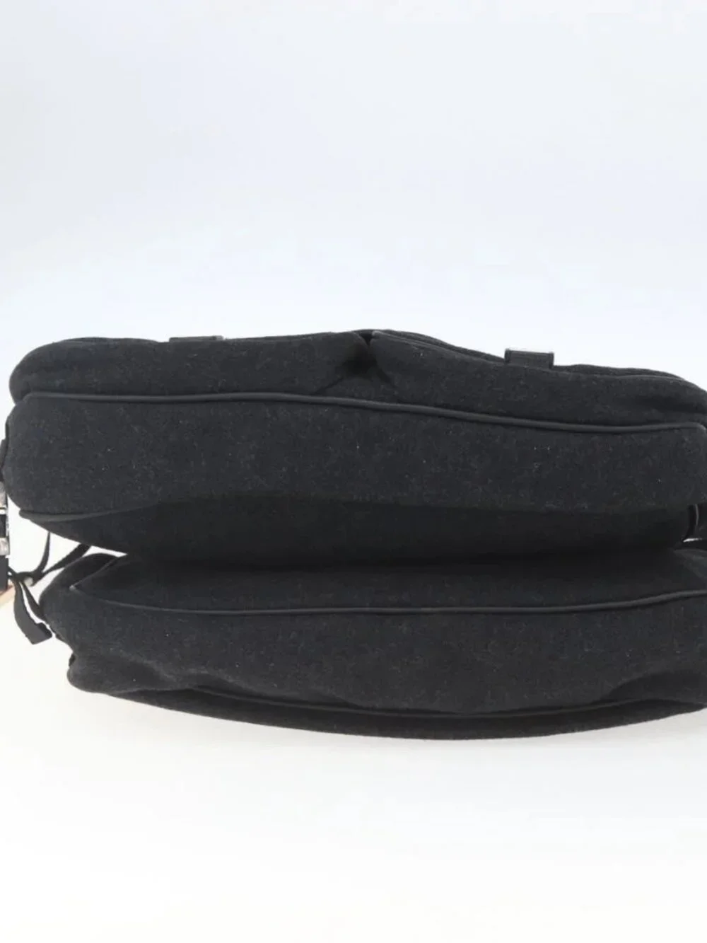 PRADA Shoulder Bag Wool Leather Black Silver